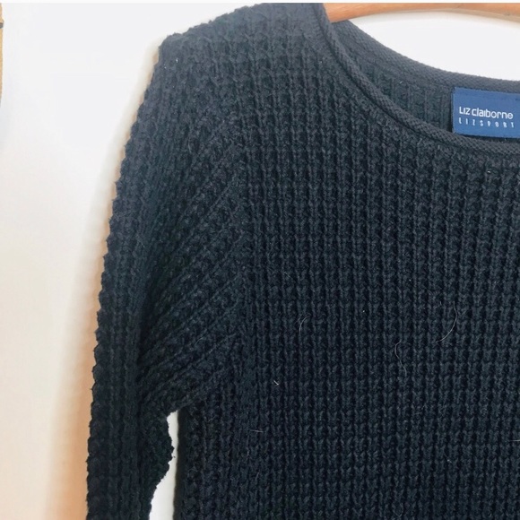 vtg vsco Crop Waffle Knit Black Boat Neck Sweater - Picture 3 of 6